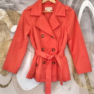 MICHAEL KORS | Coral Double Breasted Trench Rain Coat w/ Tie Belt Size Medium
